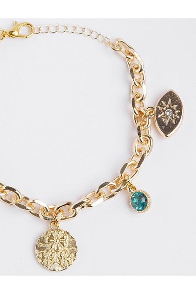 Jimmy Key Gold Color Figured Charm Bracelet