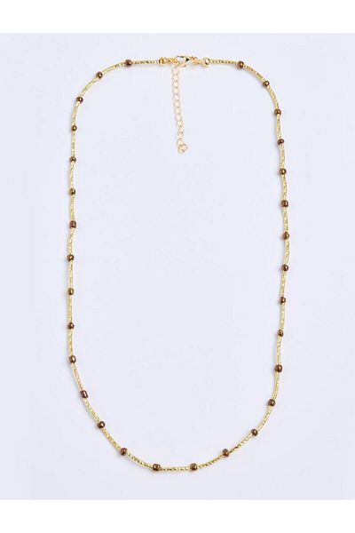 Jimmy Key Gold Color Natural Stone Detailed Thin Adjustable Necklace