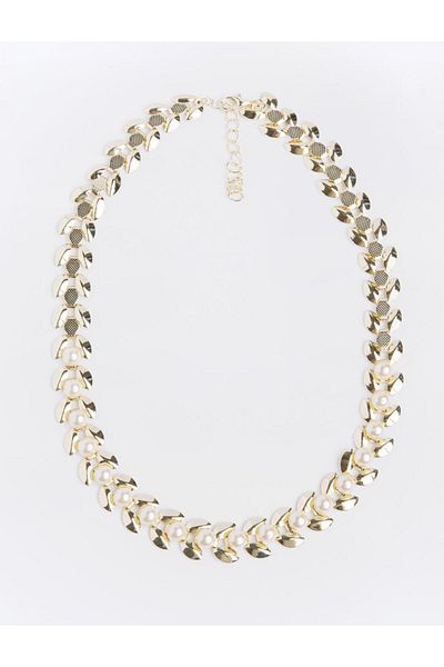 Jimmy Key Gold Color Pearl Detailed Chain Adjustable Necklace