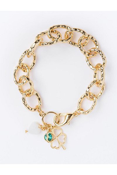 Jimmy Key Gold Color Clover Figured Chain Bracelet