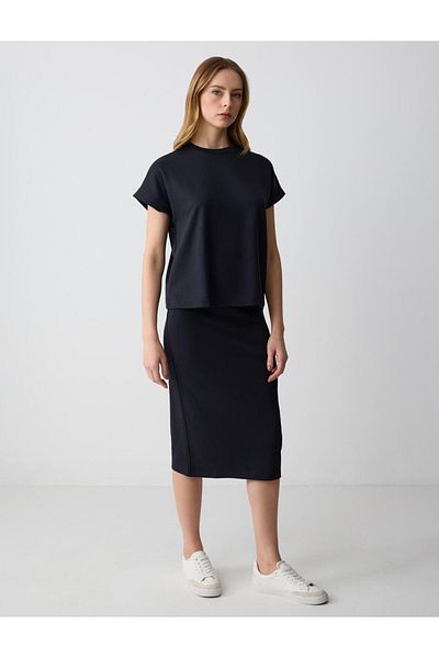 Jimmy Key Black Solid Cut Crew Neck Short Sleeve Knitted Modal T-Shirt