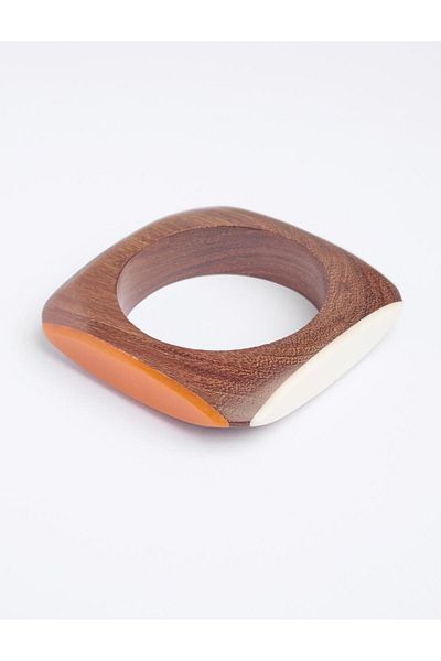 Jimmy Key Mixed Wood Detailed Square Form Bracelet