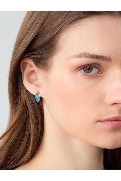 Jimmy Key Blue Leaf Detailed Elegant Earrings