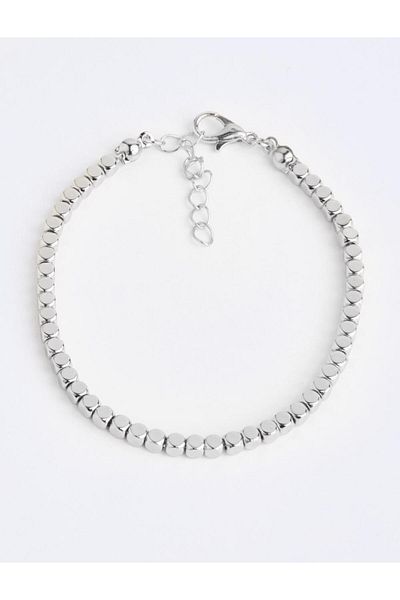 Jimmy Key Silver Color Square Metal Detailed Adjustable Bracelet