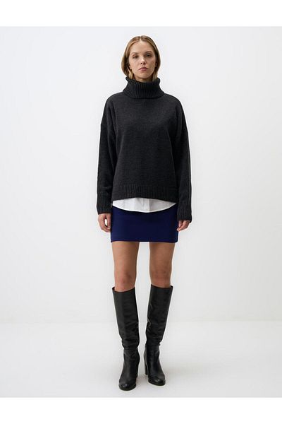 Jimmy Key Navy Blue Slim Fit Elastic Waist Knitted Mini Skirt