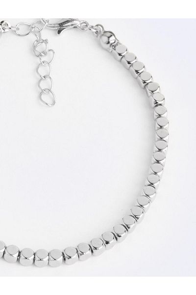 Jimmy Key Silver Color Square Metal Detailed Adjustable Bracelet