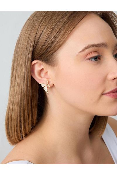 Jimmy Key White Butterfly Figured Shiny Earrings