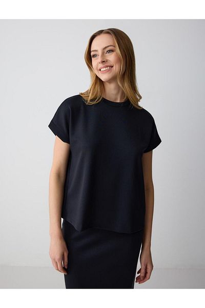 Jimmy Key Black Solid Cut Crew Neck Short Sleeve Knitted Modal T-Shirt