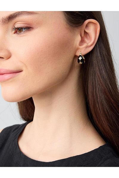 Jimmy Key Black Clover Figured Shiny Stone Half Hoop Earrings