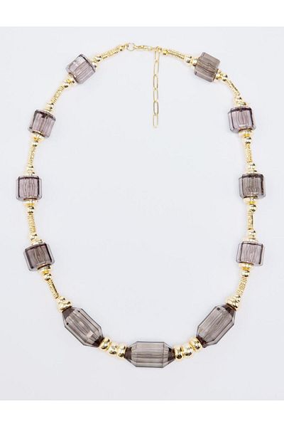 Jimmy Key Black Oval Bead Detailed Adjustable Necklace