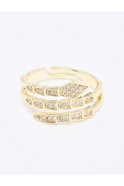 Jimmy Key Gold Color Three Rows Shiny Stone Ring