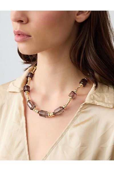 Jimmy Key Black Oval Bead Detailed Adjustable Necklace