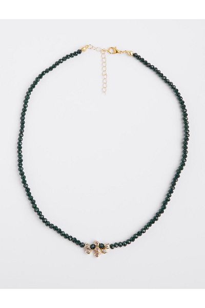 Jimmy Key Green Natural Stone Detailed Beaded Necklace