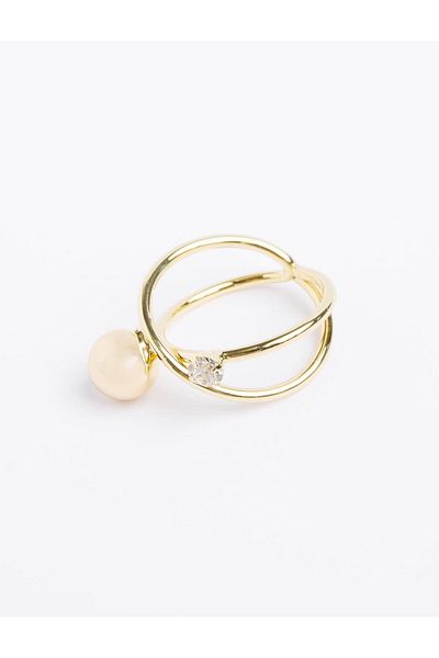Jimmy Key Gold Color Shiny Stone Detailed Double Ring