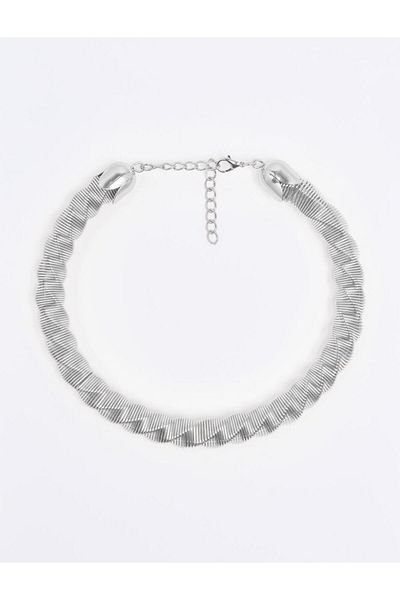 Jimmy Key Silver Color Twist Patterned Shiny Necklace