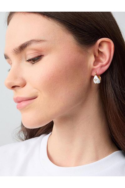 Jimmy Key White Clover Figured Shiny Stone Half Hoop Earrings