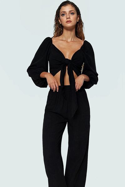 PayBuy Stylish Viscose Woven Long Sleeve Tie-Up Blouse Pants Suit High Quality Appearance