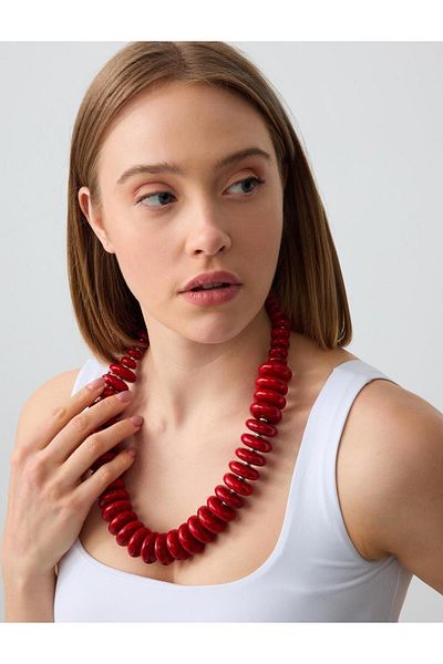 Jimmy Key Red Thick Bead Detailed Necklace