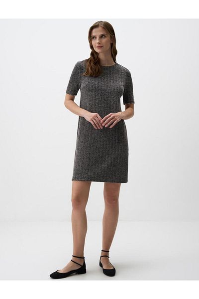 Jimmy Key Anthracite Melange Round Neck Sleeve Pearl Detail Knitted Mini Dress