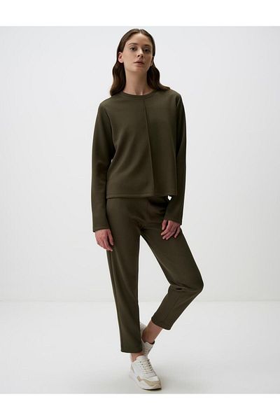 Jimmy Key Khaki High Waist Knitted Trousers with Bow Detail