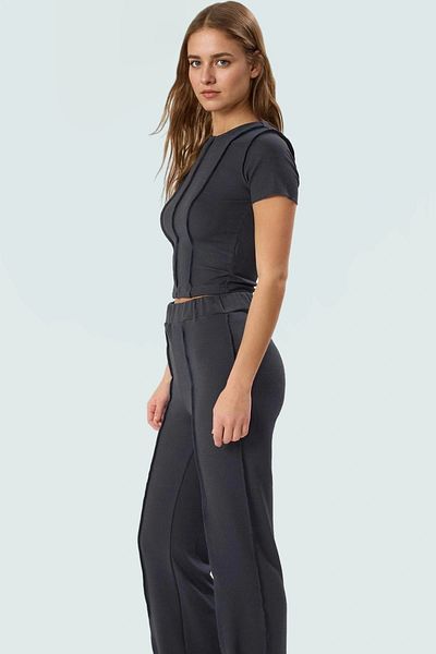 PayBuy Women's Crew Neck Short Sleeve Knitted Top Bottom Suit High Waist Pants Casual Style Perfect Fit