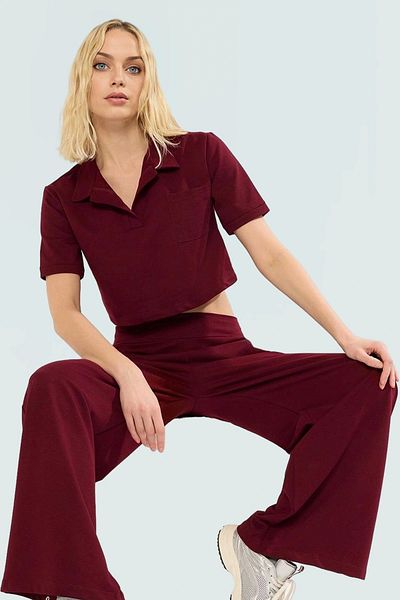 PayBuy Women's Knitted Short Sleeve Polo Collar Wide Leg Casual Suit Professional Appearance Distinguished Material