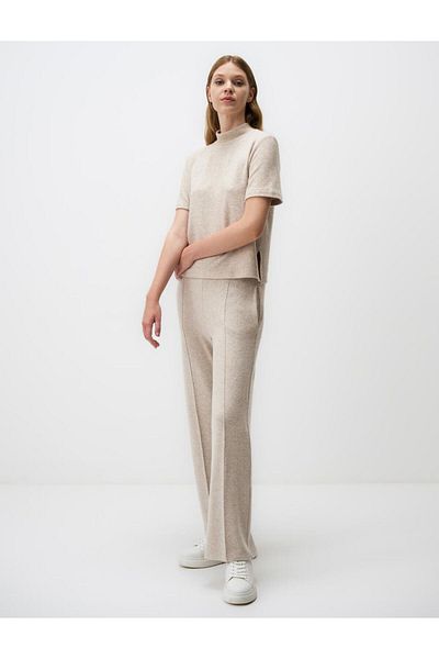 Jimmy Key Beige Melange Elastic Waist Regular Leg Knitted Trousers
