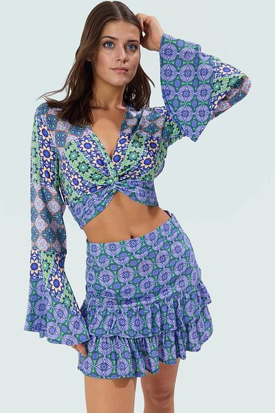 PayBuy Stylish Ethnic Patterned Viscose Blouse Skirt Set for Beach Summer Combinations Carefully Selected Comfortable and