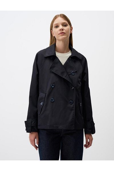 Jimmy Key Navy Blue Jacket Lapel Short Trench Coat