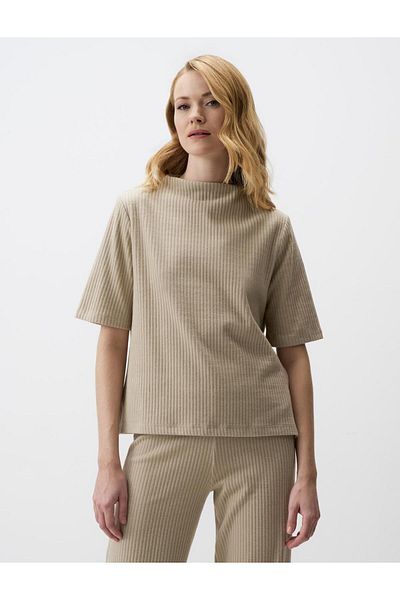 Jimmy Key Beige Melange Loose Crew Neck Knitted Blouse