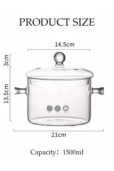 Generic Glass Cooking Pot Saucepan with Cover,1500ml Heat-resistant Glass Stovetop Pot and Pan with Lid, The