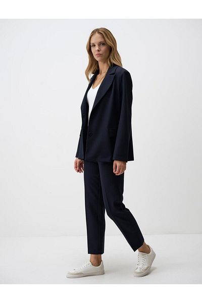 Jimmy Key Navy Blue High Waist Short Fabric Trousers