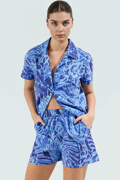 PayBuy Women's Summer Short Sleeve Cotton Patterned Shirt Shorts Set Comfortable Casual Premium Quality Special Design