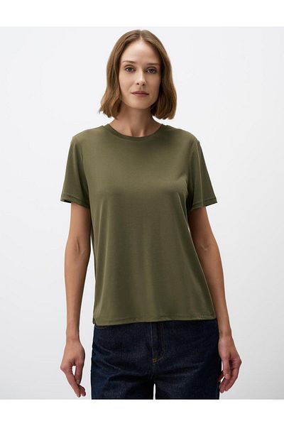 Jimmy Key Khaki Crew Neck Short Sleeve Basic T-Shirt