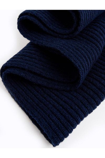 Jimmy Key Navy Blue Stripe Patterned Wool Scarf
