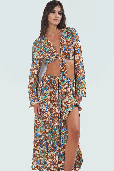 PayBuy Summer Multi-Pattern Viscose Blouse Skirt Set Long-Lasting Modern Style for Beach Chic