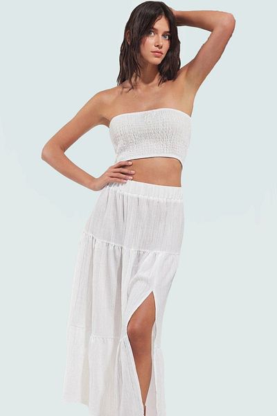 PayBuy Summer Beach Chic Textured Strapless Blouse Skirt Set Zarifane Design Comfortable Use