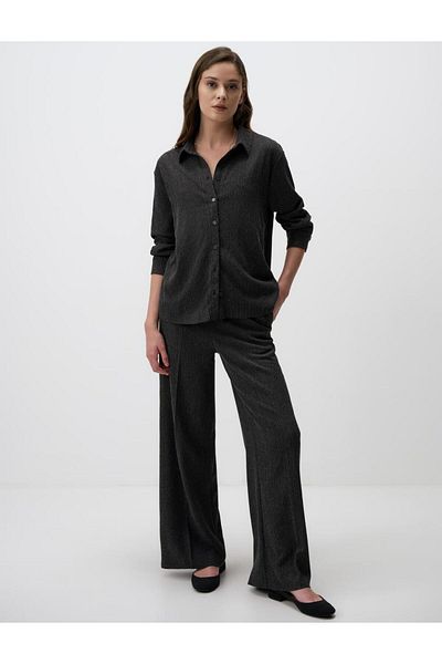 Jimmy Key Anthracite Melange Straight Cut Long Sleeve Patterned Knitted Shirt
