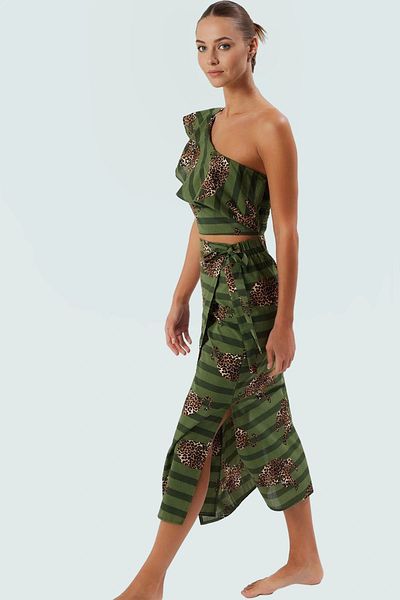 PayBuy Summer Asymmetrical Collar Leopard Print Cotton Long Blouse Skirt Set Carefully Selected High Quality