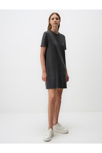 Jimmy Key Rochie mini confortabilă, antracit, cu decolteu rotund, cu mâneci scurte