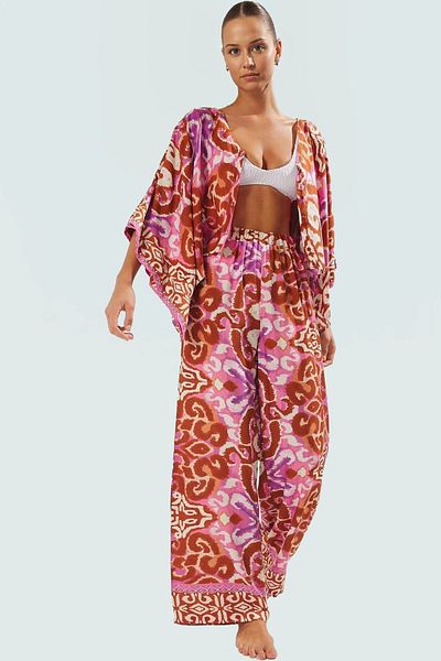 PayBuy Summer Ethnic Patterned Viscose Beach Suit Relaxed Fit Loose Pants Modern Style Zarifane Design