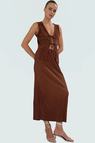 PayBuy Women's Pleated Knitted Blouse Skirt Set High Waist Summer Casual Perfect Fit Quality