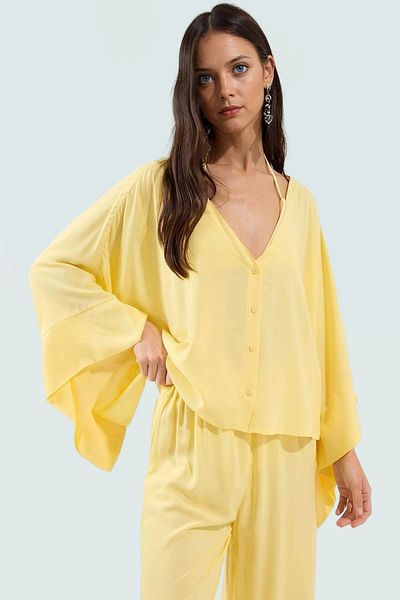 PayBuy Summer Ethnic Patterned Viscose Beach Suit Relaxed Fit Loose Pants Modern Style Zarifane Design