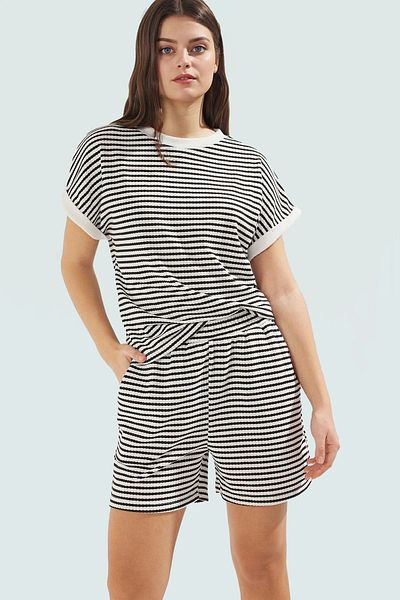 PayBuy Stylish Striped Knitted Short Bottom Top Set Comfortable Casual Summer Combination Premium Quality Professional Look
