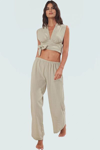 PayBuy Summer Beach Blouse Pants Set Woven Viscose Polyester Oversize Comfortable Use