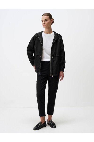 Jimmy Key Black Waist Tied Hooded Raincoat