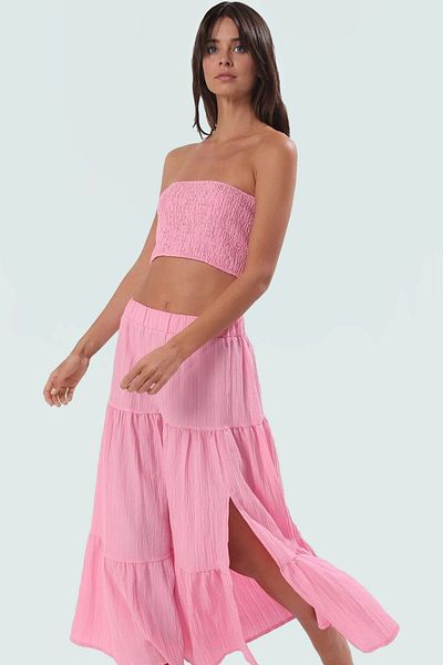 PayBuy Summer Beach Chic Textured Strapless Blouse Skirt Set Zarifane Design Comfortable Use