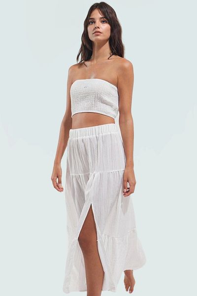 PayBuy Summer Beach Chic Textured Strapless Blouse Skirt Set Zarifane Design Comfortable Use