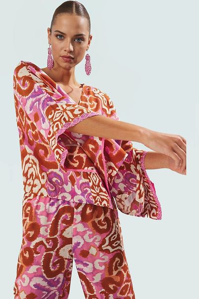 PayBuy Summer Ethnic Patterned Viscose Beach Suit Relaxed Fit Loose Pants Modern Style Zarifane Design
