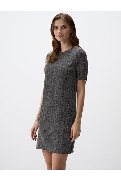 Jimmy Key Anthracite Melange Round Neck Sleeve Pearl Detail Knitted Mini Dress